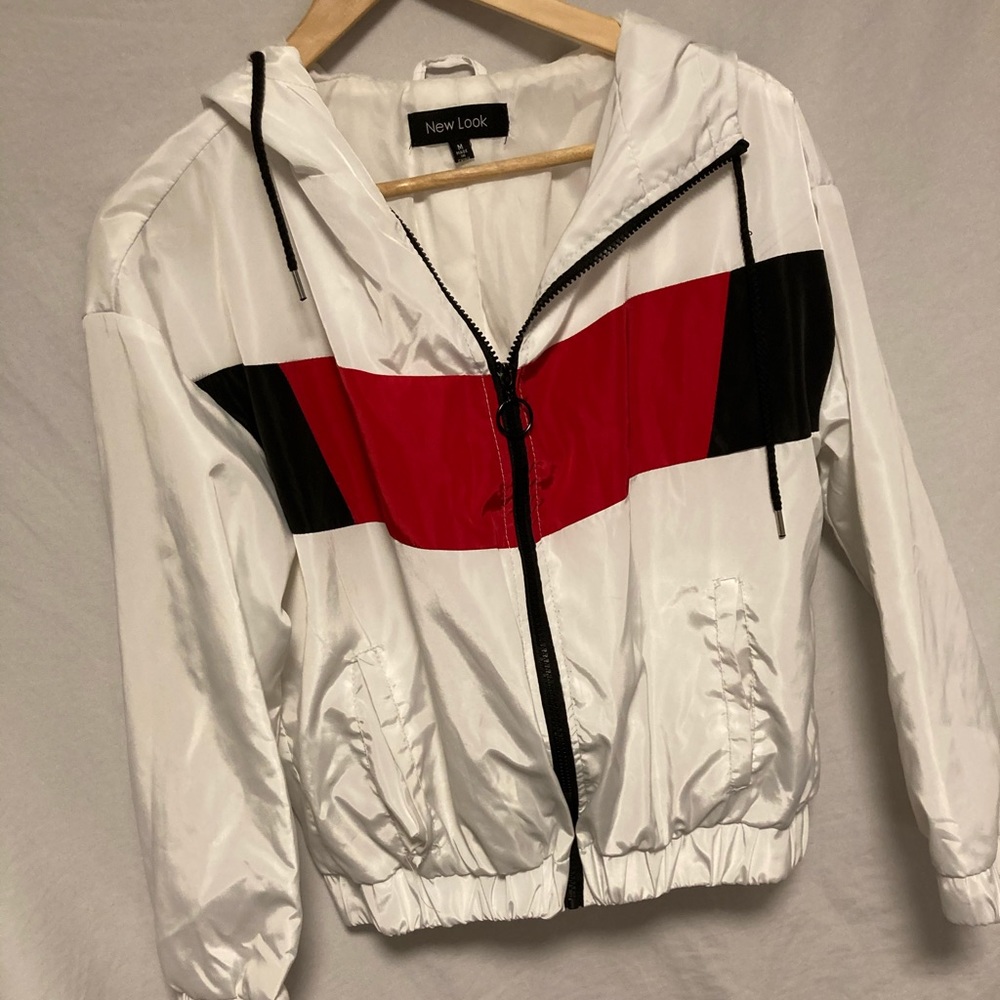 White, red, black windbreaker